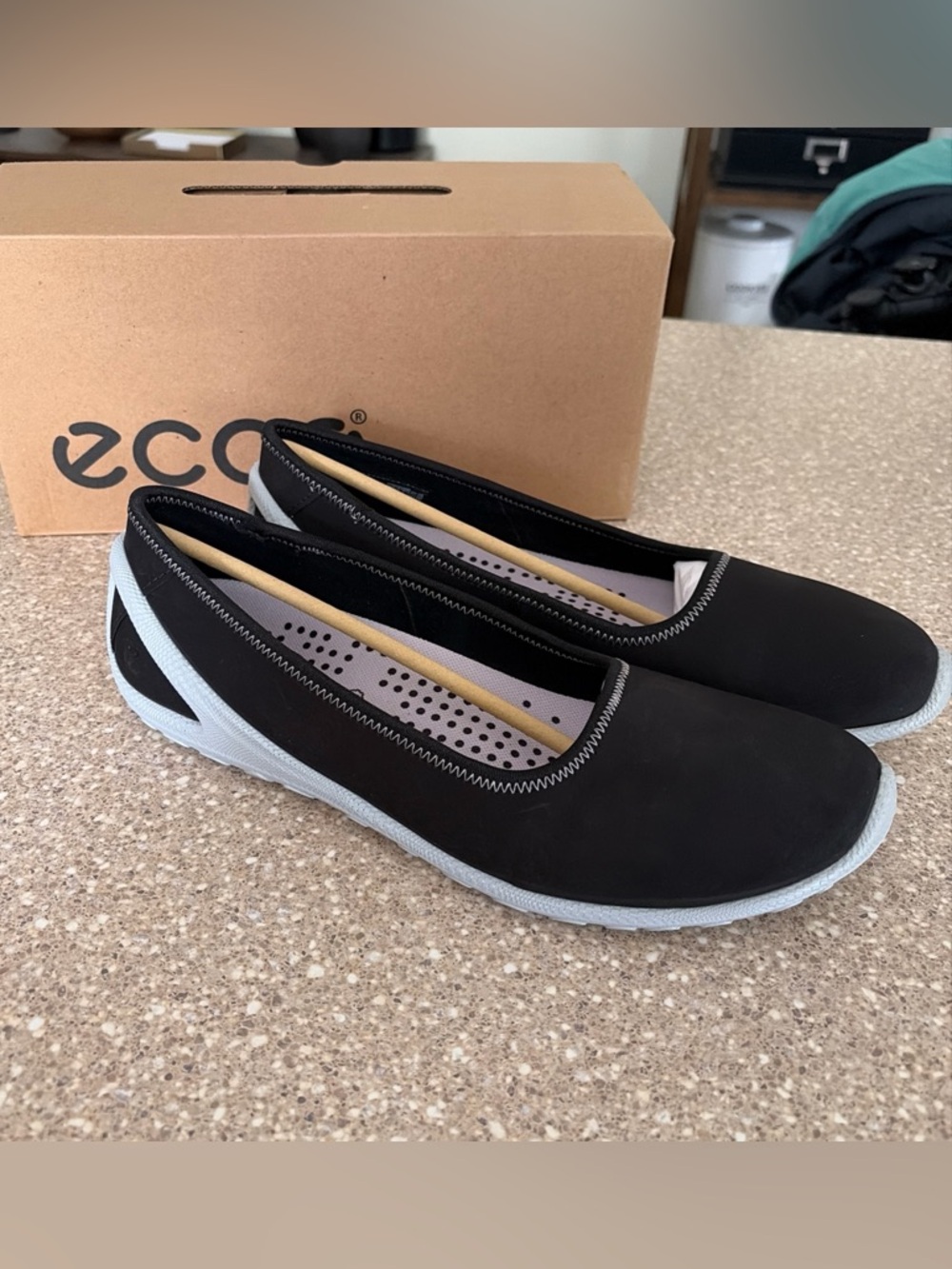 NIB Ecco Biom Lite Slip-On Ballerina Shoes Black Women’s 11 - 11.5 US / 42 EU